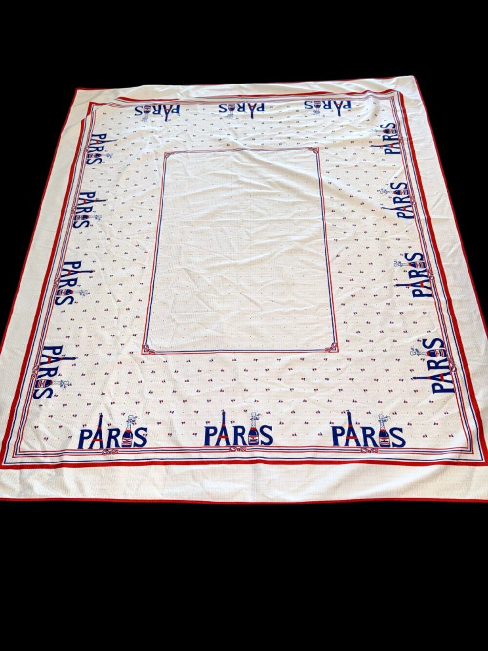 Paris France Themed Table Cloth Rectangle White, Red, Blue, Eiffel Tower